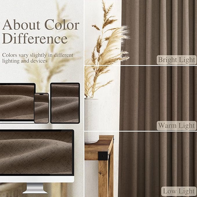 Light Brown Linen Curtains 84 Inches Long for Bedroom Back Tab Light Filtering Privacy Semi Sheer Curtains Modern Farmhouse Decor Light Brown Cotton Textured Curtain for Living Room 2 Panels 52x84