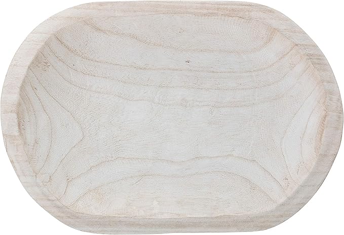 Bloomingville Hand-Carved Paulownia Wood Bowl with Whitewashed Finish
