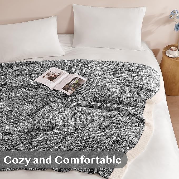 WRENSONGE Soft Twin Blanket for Bed-Cozy Warm Reversible Knitted Blankets | Lightweight Fluffy Decor for Women, Mom, Her & Girls, Sofa, Chair, Couch, 60x80in,Cationic Dyeing Black