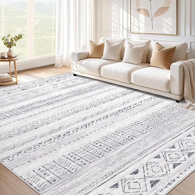cotiled 10x12 Area Rug Living Room: Washable Boho Rugs with Non Slip Backing Large Soft Indoor Stain Resistant Carpet for Bedroom Farmhouse Dining Room Lightweight Home Decor Dark Grey