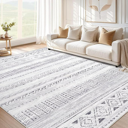 cotiled 10x12 Area Rug Living Room: Washable Boho Rugs with Non Slip Backing Large Soft Indoor Stain Resistant Carpet for Bedroom Farmhouse Dining Room Lightweight Home Decor Dark Grey