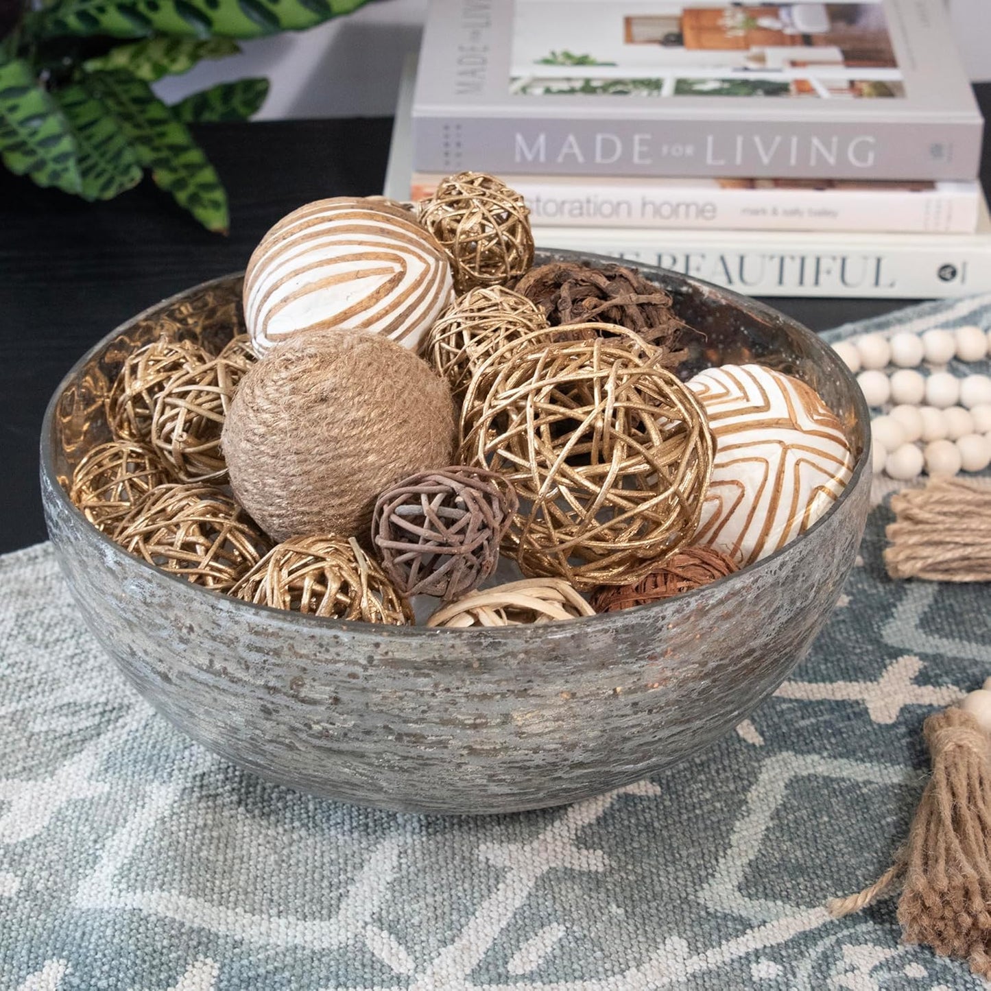 ANDALUCA Decorative Balls & Orbs Gold Natural Bag Bowl Filler Home Decor (Gold)