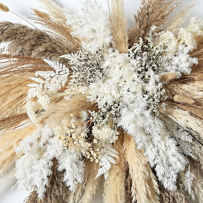 Natural Dried Flower Wall Swag – Boho Pampas Grass DIY Arch Decor Kit, Rustic Cloud Arrangement(Rustic Pampas Spray)