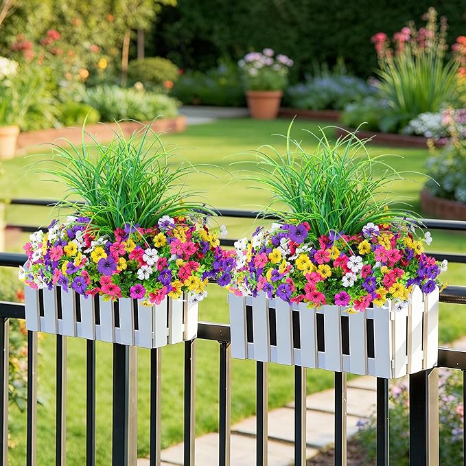 Artificial Flowers for Outdoors 14 Bundles UV Resistant Fake Flowers Daisy with Greenery Plants Faux Outdoor Flowers for Spring Summer Decoration Outdoor Faux Plants Home Window Porch Patio Yard