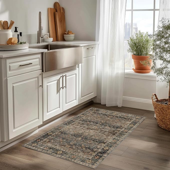 Ruaruarug Washable Area Rug 2x3 for Kitchen Entryway Living Room Bedroom, Ultra Soft Non Slip Stain & Fade Resistant, Pet & Kids Friendly, Suitable for High Traffic Areas Easy to Clean, Camel