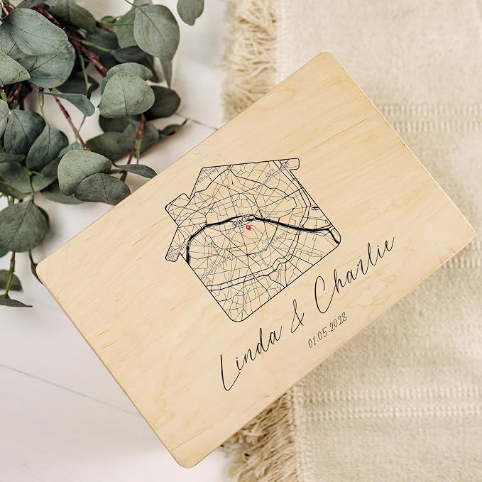 Creative Deco Personalized Wooden Storage Box Map Box | 11.8x7.87x5.51in (+-0.5) | Multiple Choice | Hinged Lid Handles Engraving | Gift Box | Rough UNSANDED Keepsake Souvenir Chest