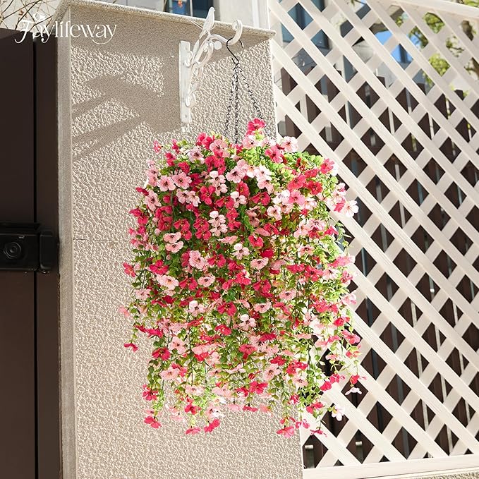 Artificial Hanging Flowers for Outdoors Spring Summer Decoration, 4PCS UV Resistant Silk Fake Hanging Plants for Patio Porch Front Yard Window Garden Indoor Decor(Hot Pink&Light Pink,4PCS)