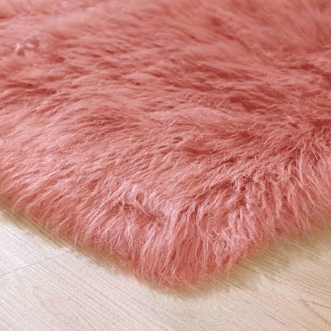 Goolela Pink Area Rug 9x12 Fluffy Fuzzy Furry Rug for Girls Bedroom Faux Sheepskin Fur Shaggy Soft Luxury Rectangle