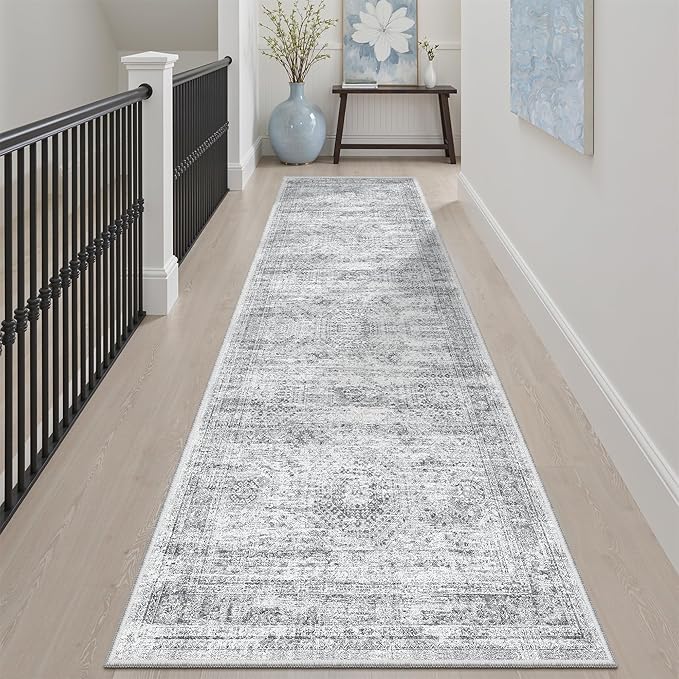 Soalmost Runner Rug 2x7 Washable Non-Slip Hallway Runner Rugs for Kitchen Bathroom Laundry Room Grey Vintage Floor Carpet Runners for Hallways Entryway