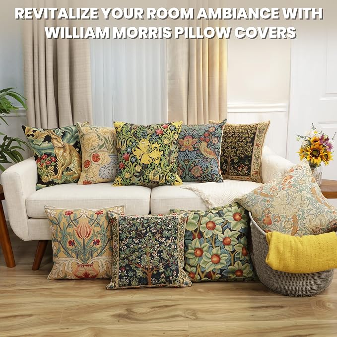 Charlotte Home Furnishings Inc Golden Lily Light Throw Pillow Covers 18x18, European 100% Cotton Jacquard Woven Fabric, Boho & Vintage Inspired Decorative Cushion for Living Room and Sofa
