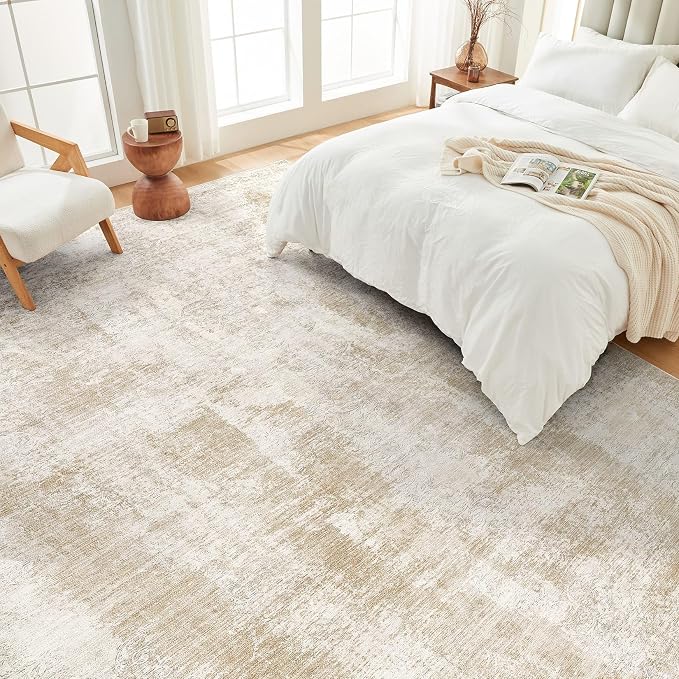 UERMEI Area Rug for Living Room: 8x10 Washable Neutral Abstract Modern Soft Rugs Non Slip Indoor Floor Stain Resistant Large Carpet for Bedroom Dining Room Office Nursery - Beige