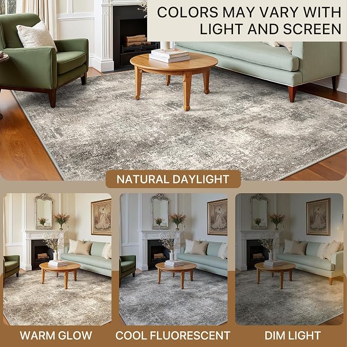 BEIMO Area Rugs 6x9 for Living Room Bedroom, Modern Abstract Machine Washable Rug, Large Soft Low Pile Floor Carpet with Non Slip Backing for Dining Room, Grey