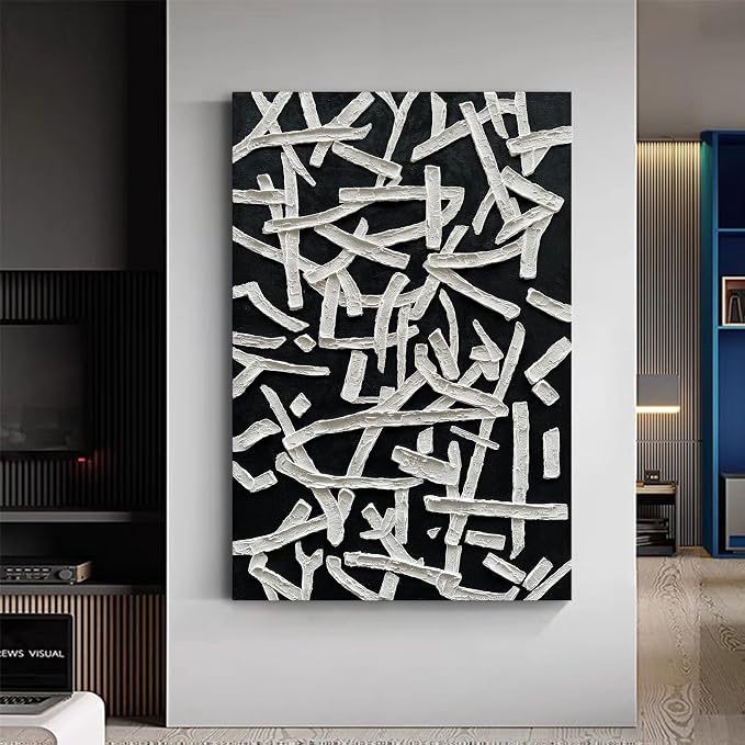 NANKAI Art Hand Painted Oil on Canvas in Black and White Modern Abstract Minimalist Oil Painting Home Wall Art Deco 45x30 inches