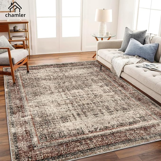 chamler 6x9 Washable Area Rug Boho Medallion Distressed Design Non-Shedding Easy Care Ideal for High Traffic Areas in Rugs for Living Room Bedroom Office Kitchen Large Carpet