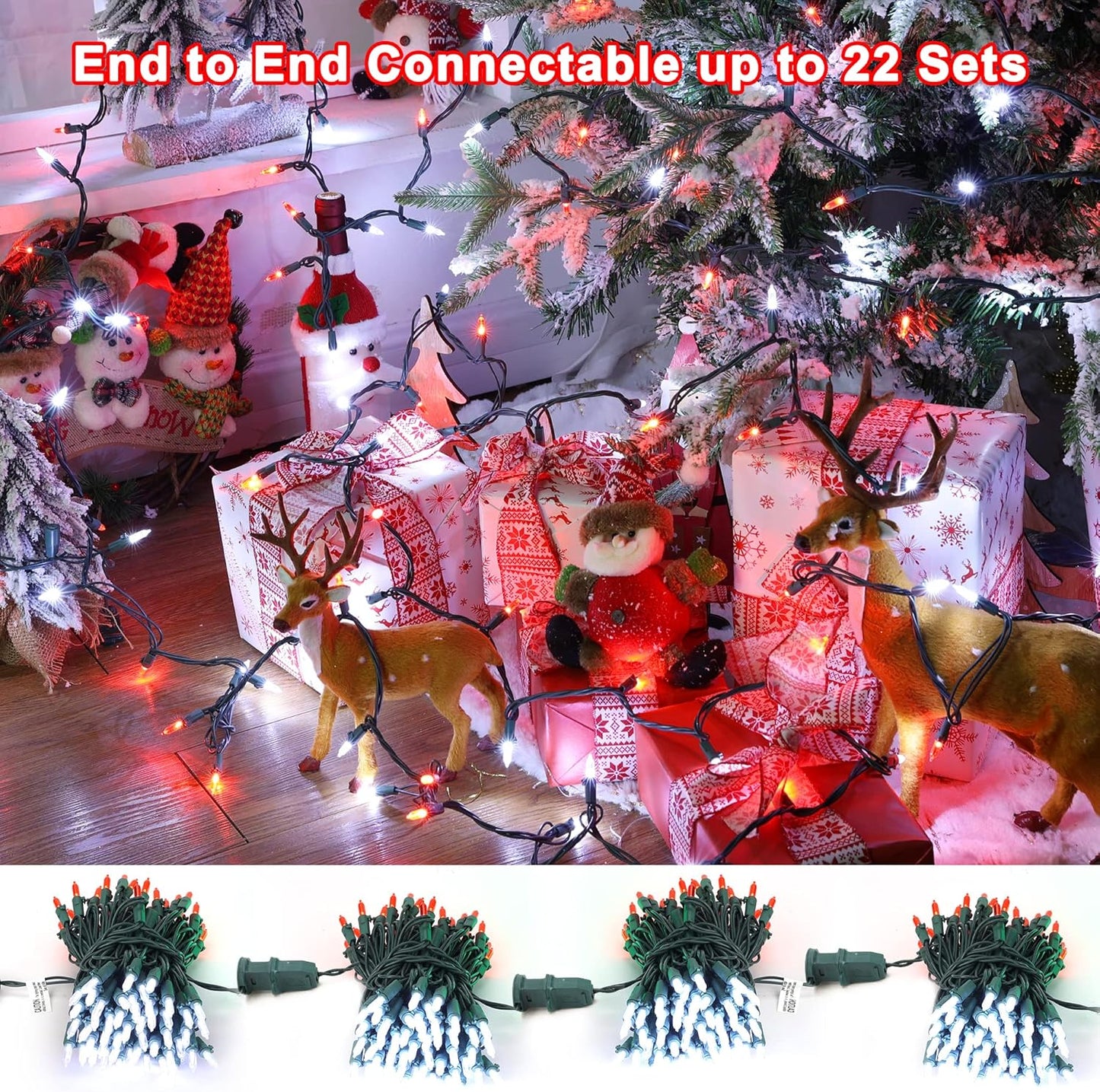 Brizled Red & White Christmas Lights, 33ft 100 LED Christmas Tree Lights, 120V UL Listed Mini String Lights Connectable, Plugin LED Xmas Lights, Indoor Christmas Lights for Outdoor Party Home Decor