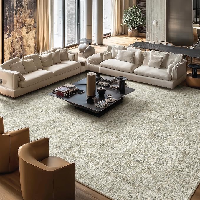 Washable Rugs for Living Room: 10x14 Area Rugs for Bedroom Ultra Soft Non-Slip Stain Resistant Vintage Boho Large Carpet for High-Traffic Dining Room - Farmhouse Decor
