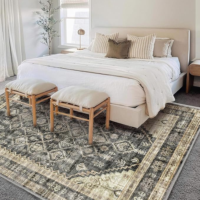 CHAMPLANT Area Rug 6'x9' Washable Vintage Traditional Floor Cover Thin Retro Kitchen Indoor Distressed Non Slip Carpet for Living Room Bedroom Dining Room