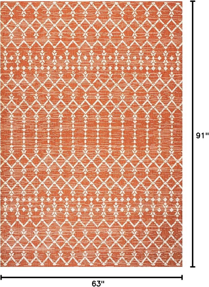 JONATHAN Y Moroccan Geometric Indoor Outdoor Area Rug 5X8 Orange/Cream, Ourika Textured Weave for Backyard, Patio, Porch, Easy-Cleaning, High Traffic, Pet-Friendly, Non-Shedding (SMB108P-5)