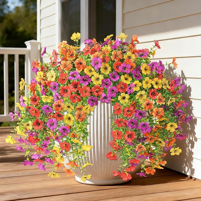ZFProcess Artificial Flowers for Outdoors Spring Decoration, 2PCS Silk Fake Daisy Realistic Fake Outdoor Flowers UV Resistant Porch Patio Window Yard Decor