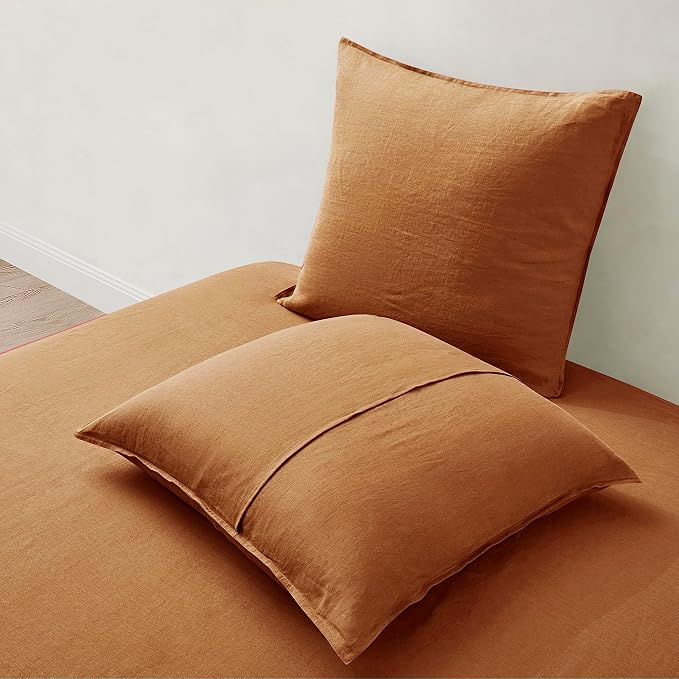 ATLINIA Linen Pillow Cases Euro Sham - 26 x 26 Inch Bed Pillow Protector Cover Set of 2 Bedding Cooling Neutral Pillowcase Shams Rust