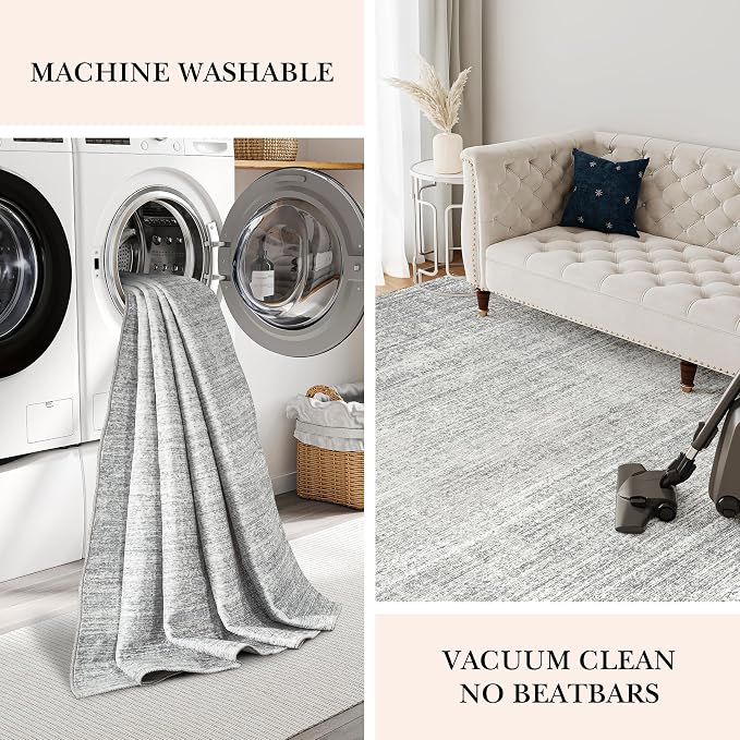Valenrug Washable Rugs 2x6 - Stain Resistant 2x6 Area Rugs for Living Room, Non Slip Backing Large Area Rugs for Bedroom, Folable Machine Washable Area Rug (2'x6', Grey)