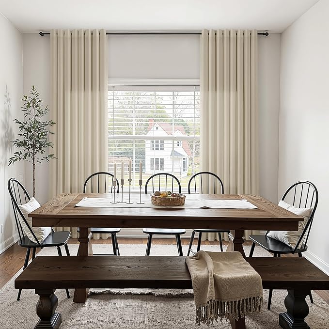Eggshell Beige Linen Curtains 108 Inches Long for Living Room Floor to Ceiling Semi Sheer Grommet Window Curtain Extra Long Modern Farmhouse Neutral Sheer Drapes for Dining Room 52x108, 2 Panel