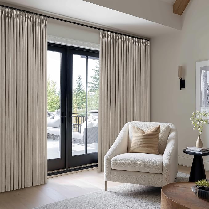 Pinch Pleated Linen Curtains 96 Inches Long 70 Inch Width Light Filtering Window Curtains 96 Inch Living Room Bedroom Pinch Pleat Drapes Patio Door Large Window Taupe Burlywood Birch 1 Panel 70Wx96L