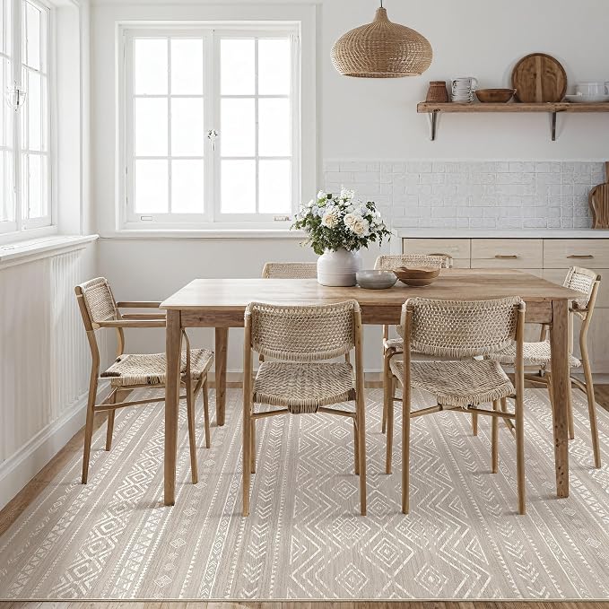 Tortania Area Rug Living Room Rugs - 10x12 Washable Large Soft Neutral Boho Moroccan Bohemian Farmhouse Rug Indoor Floor Carpet for Bedroom Under Dining Table Home Office Decor - Taupe