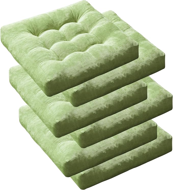 Degrees of Comfort Floor Cushion 6 Pack for Meditation, Home Office & Yoga Studio – Corduroy Soft Seating Set, 22 Inch, High-Density Foam, Square Shape, Green