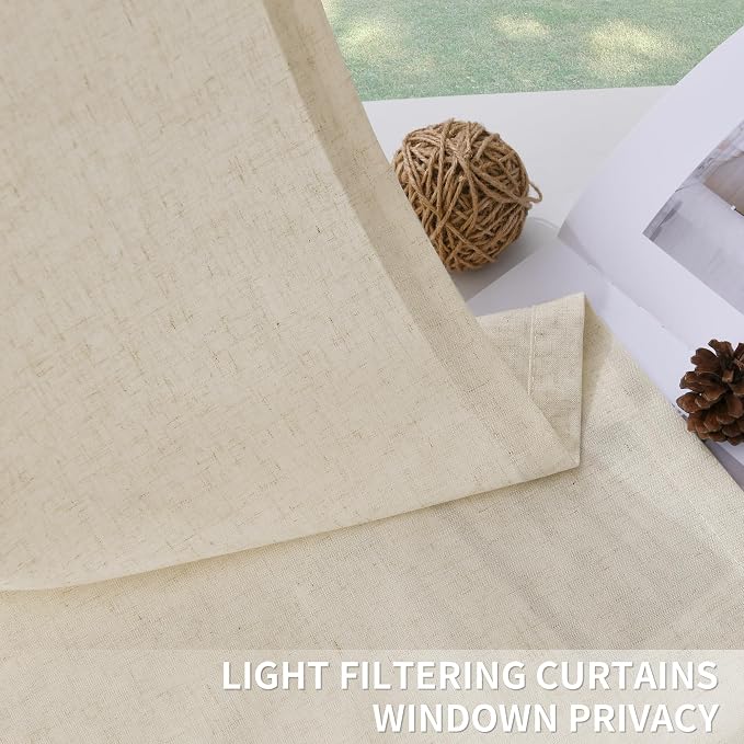 Guken Beige Pinch Pleated Linen Curtains 108 Inch Length 2 Panels for Living Room Bedroom Elegant Farmhouse Country Privacy Light Filtering Semi Sheer Back Tab Drapes with Hooks for Nursery 40x108