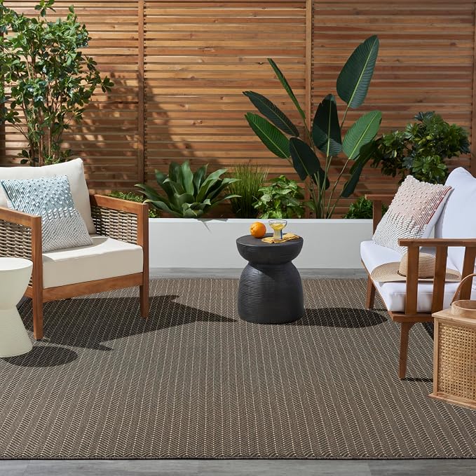 Nourison Home Horizon Indoor/Outdoor Charcoal 9' x 12' Area Rug - Easy Clean, Non Shedding, Bed Room, Living Room, Dining Room, Kitchen (9' x 12')