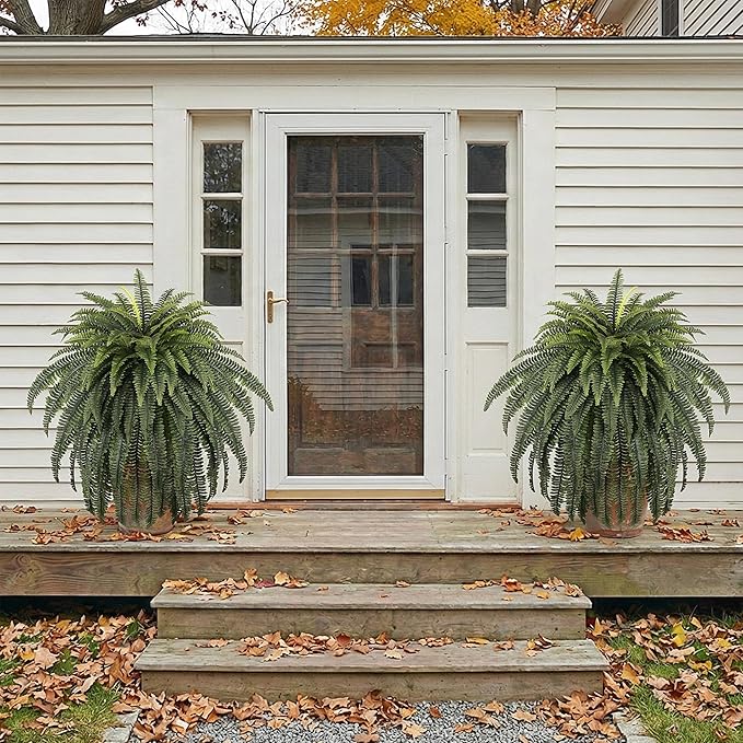 FOREST PRINCE 68" Artificial Ferns for Outdoor, UV Resistant Giant Faux Boston Fern Bush with 92 Fronds, Large Fake Plants Fade Resistant for Porch Patio Garden Home Decor