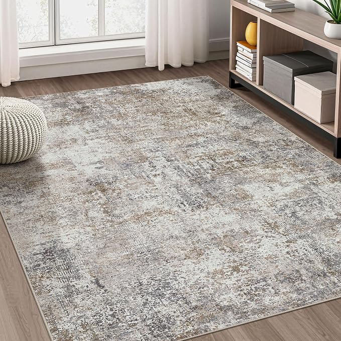 DMOYEST Area Rug Living Room Rugs - 5x8 Abstract Large Soft Indoor Washable Rug Neutral Modern Low Pile Carpet for Bedroom Dining Room Farmhouse Home Office - Brown/Grey/Black