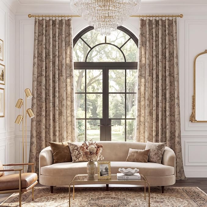 StangH Farmhouse Floral Curtains 84 Inches Long, Vintage Linen Curtains Natural Fabric Light Filtering Privacy Drapes with Butterfly Print for Bedroom Living Room, Taupe, W52 x L84, 2 Panels