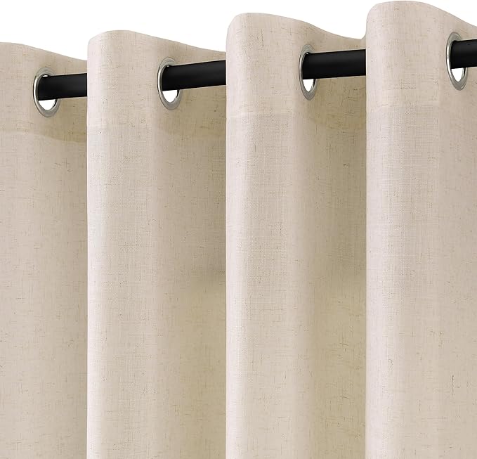 Cream Beige Linen Curtains 108 Inches Length for Living Room 2 Panels Set Grommet Natural Light Filtering Extra Long Curtain Privacy Farmhouse Large Sheer Window Drapes for Bedroom 9FT 52x108