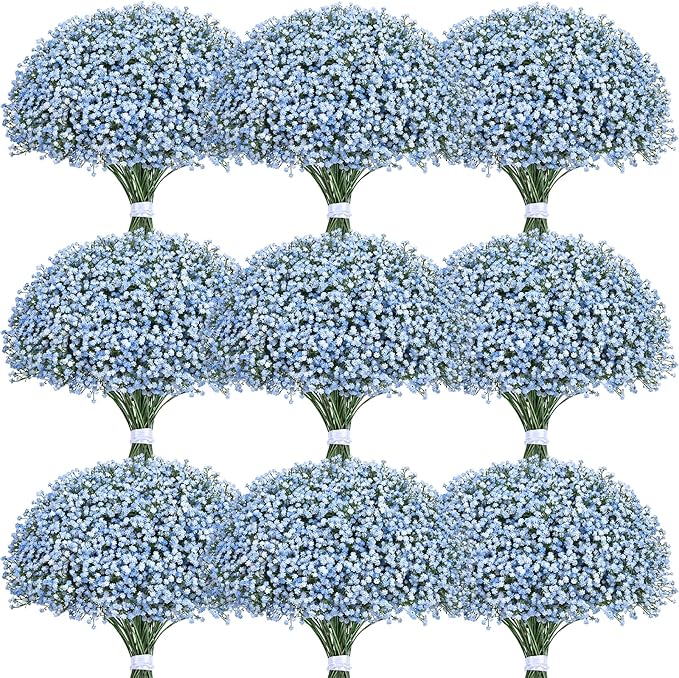 Yastouay Babys Breath Artificial Flowers, 30 Pcs Blue Baby Breath Flowers Artificial Bulk, Real Touch Fake Babys Breath Gypsophila for Wedding Party Bouquet Floral Arrangement Home Decor