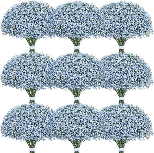 Yastouay Babys Breath Artificial Flowers, 30 Pcs Blue Baby Breath Flowers Artificial Bulk, Real Touch Fake Babys Breath Gypsophila for Wedding Party Bouquet Floral Arrangement Home Decor