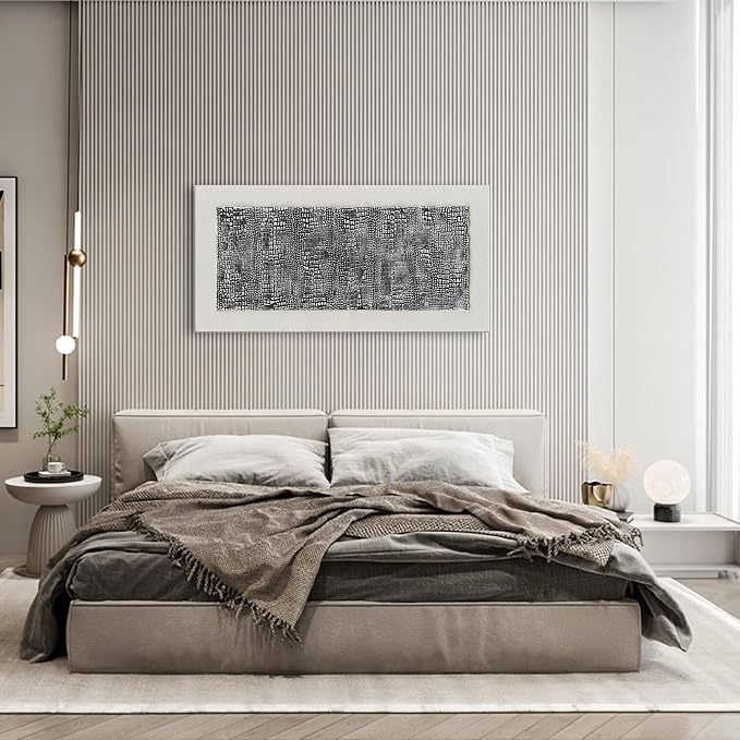 NANKAI Art Hand-Painted Crocodile Skin Texture Art Oil Painting, Black and White Abstract Wall Decoration Art Suitable for Home and Office Wall Decoration. 48x24 inches