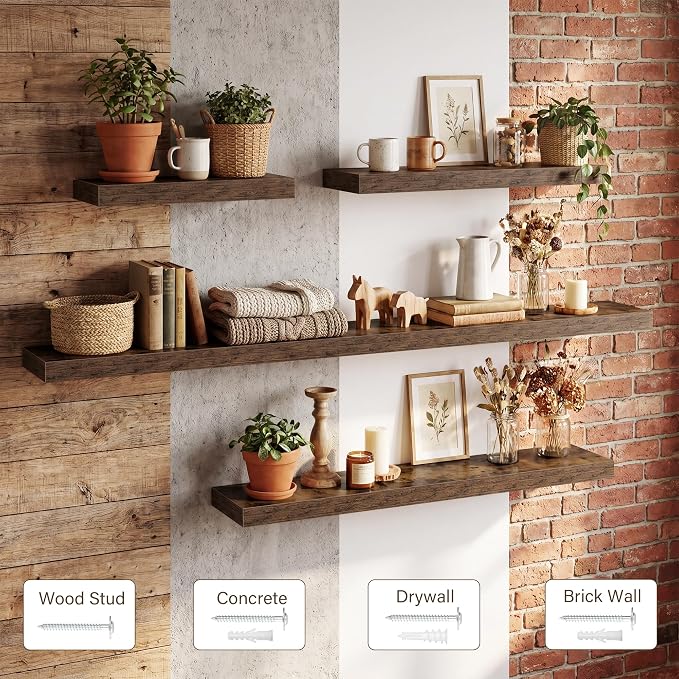 Acovy 30in Long Floating Shelves for Wall Set of 2, Wood Wall Shelves for Bathroom Bedroom Kitchen Living Room Laundry Room, Modern Floating Shelf for Home Decor