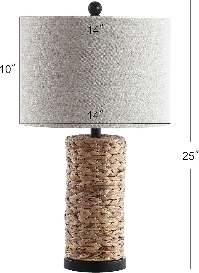 JONATHAN Y 25" Natural Coastal Water Hyacinth Table Lamp Set of 2, Bedside Lamp with Light Grey Linen Shade, Boho Farmhouse Decor for Living Room Nightstand, LED Bulbs JYL6502A-SET2