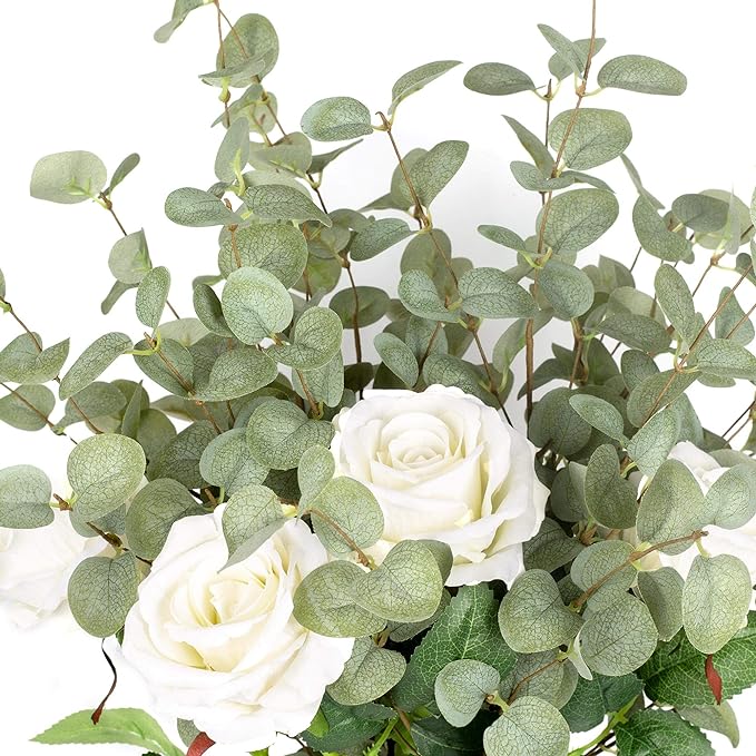 6 Pcs 27" Eucalyptus Stems Greenery Stems Eucalyptus Leaf Spray in Green Silk Plastic Plants Floral Artificial Plants for Home Party Wedding Decoration