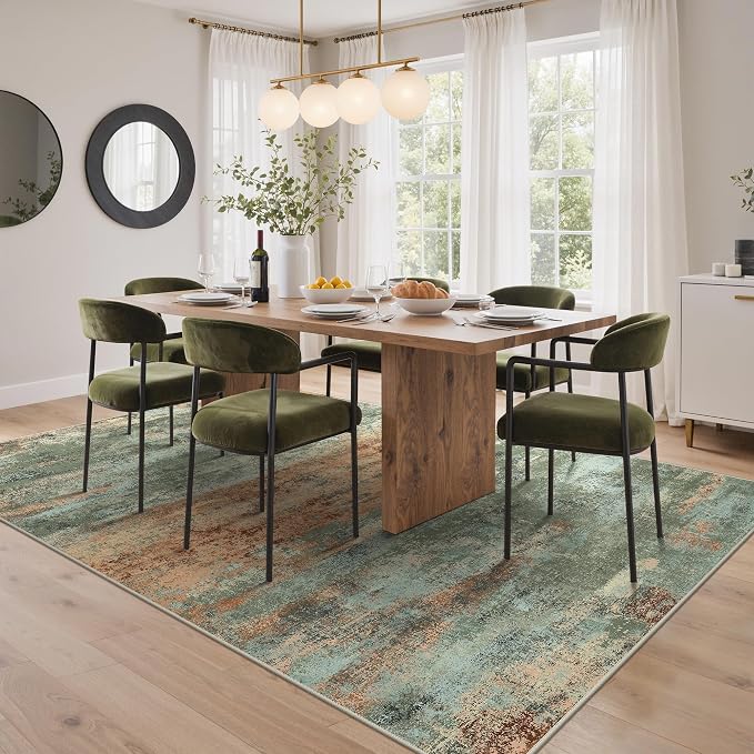 BEIMO Area Rugs 6x9 for Living Room Bedroom, Modern Abstract Machine Washable Rug, Large Soft Low Pile Floor Carpet with Non Slip Backing for Dining Room, Sage Green