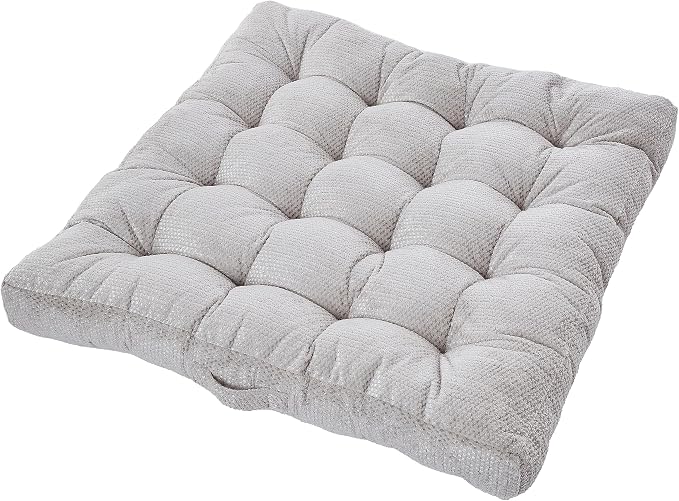 Sorra Home Indoor Tufted Floor Pillow, 40 in x 40 in x 5 in Square w/Handle, Dove