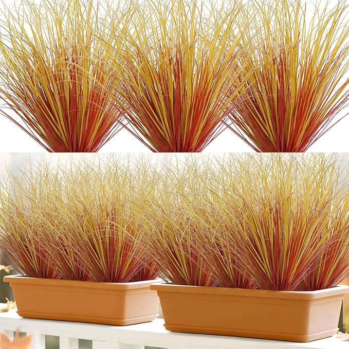 32 Bundles Artificial Fall Plants Outdoor Fake Shrubs Autumn Wheat Grass 20 Inch Fall Greenery Stems Tall Onion Grass UV Resistant Faux Bushes Plant for Garden Farmhouse Thanksgiving Fall Decor