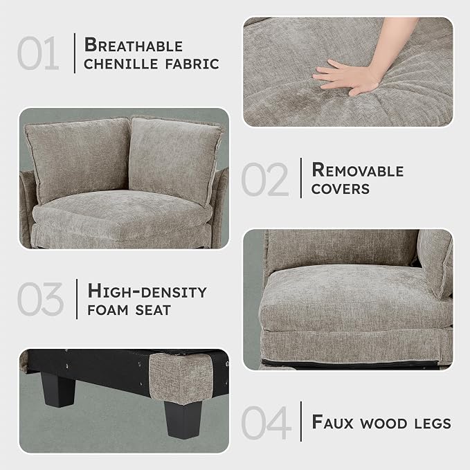 Lexicon Modular Sectional Sofa, Module for Sectional Couch, Corner Seat, Removable Cushion Cover, Soft Upholstery, Durable Frame, Customizable Comfort, Chenille Dark Pewter