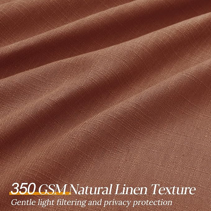 Terracotta Burnt Orange Thick Linen Curtains Pinch Pleated 102 Inch Length 2 Panels for Living Room Bedroom Semi Sheer Light Filtering Heavy Linen Drapes