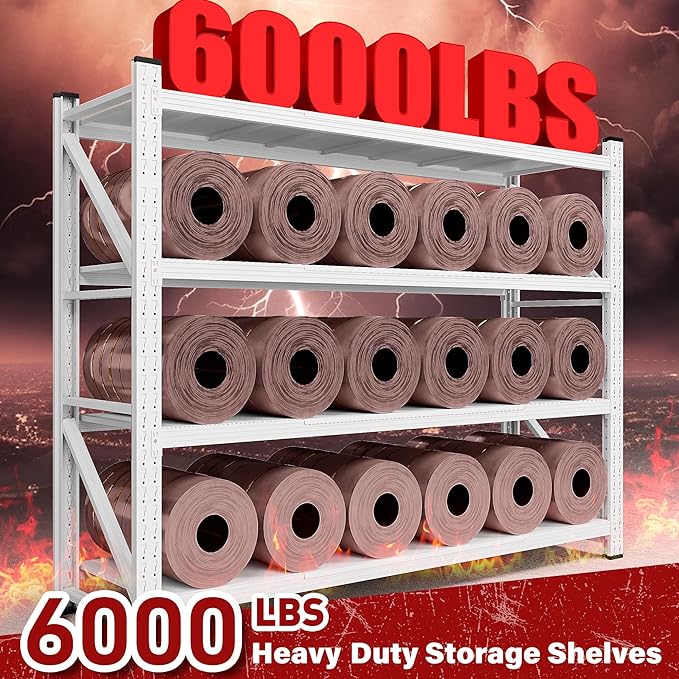 7000LBS Heavy Duty Garage Shelving Units,79" Wide & Deep Storage Shelves,White Metal Garage Shelves,Large Storage Rack,Steel Shelf,Industrial Shelving for Shop,Warehouse,Basement,79" W x 24" D x 79" H