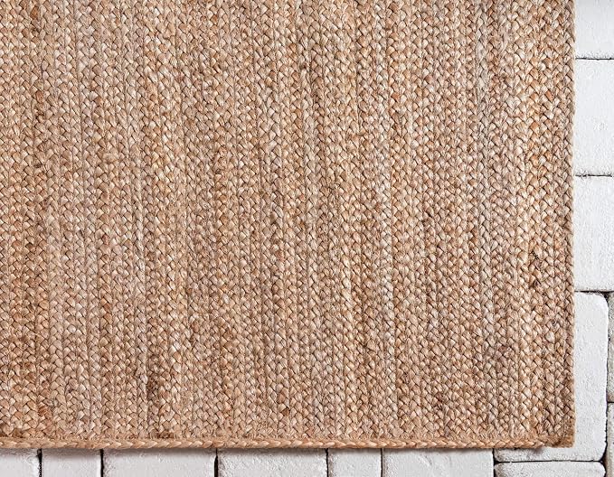 Hand Woven Jute Area Rug 9x12 Feet Rectangle - Handcrafted Braided Design, Indoor & Outdoor Reversible Natural Fiber Rug - Rustic Farmhouse Carpet for Living Room, Hallway, Bedroom (Natural, 9'x12')