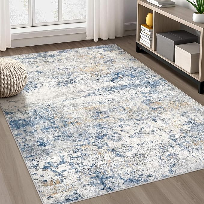 DMOYEST Area Rug Living Room Rugs - 6x9 Abstract Large Soft Indoor Washable Rug Neutral Modern Low Pile Carpet for Bedroom Dining Room Farmhouse Home Office - Blue