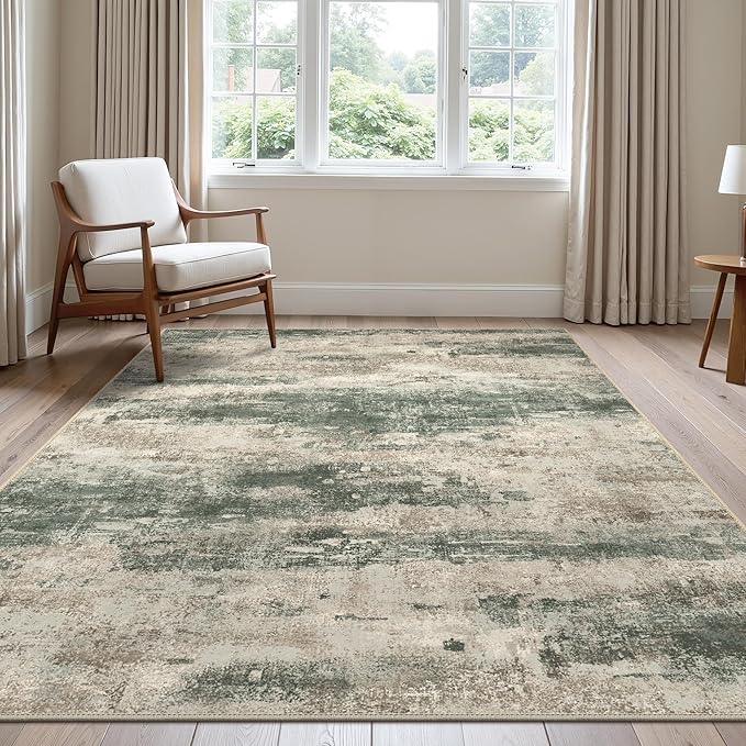 BEIMO Area Rugs 8x10 for Living Room Bedroom, Modern Abstract Machine Washable Rug, Large Soft Low Pile Floor Cover with Non Slip Backing for Dining Room, Grey/Dark Green